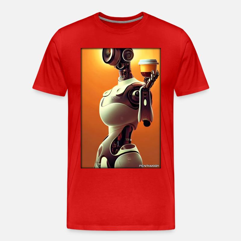 Robot Coffee Future Science Machine - T-shirt bio Premium Homme - rouge