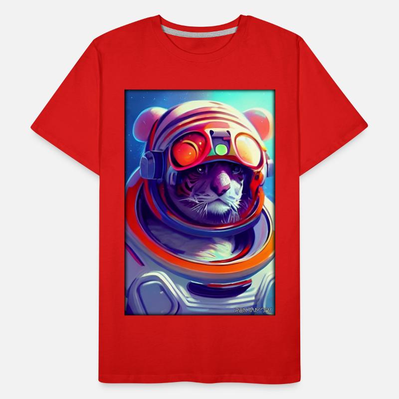 Tiger Big Cat Astronaut Future Sci-Fi Technology T-shirt bio Premium Homme