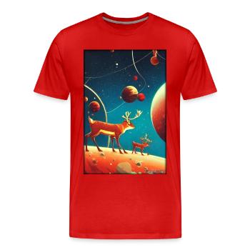 Carte de l’univers de l’espace de Noël de la galaxie des rennes - T-shirt bio Premium Homme - rouge - Devant - Damien (186cm)