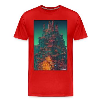 Castle Castle Fortress Architecture Landscape - Men's Premium Organic T-Shirt - red - Front - Damien (186cm)