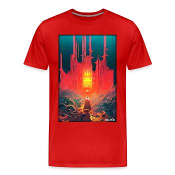 Castle Castle Fortress Architecture Landscape - Men's Premium Organic T-Shirt - red - Front - Damien (186cm)
