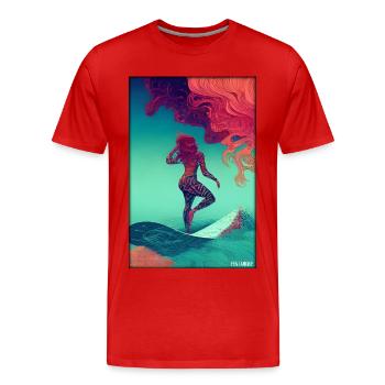 Surfergirl Mädchen Frau Surfbrett Wellen Meer - Männer Premium Bio T-Shirt - Rot - Vorne - Damien (186cm)