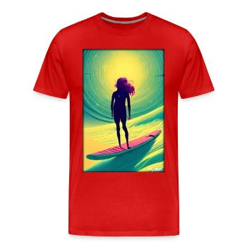 Surfergirl Mädchen Frau Surfbrett Wellen Meer - Männer Premium Bio T-Shirt - Rot - Vorne - Damien (186cm)