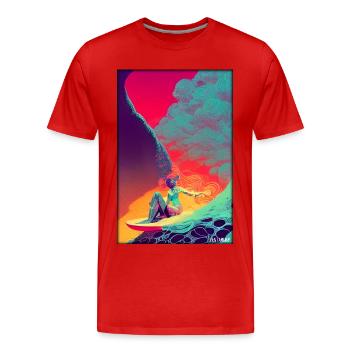 Surfergirl Mädchen Frau Surfbrett Wellen Meer - Männer Premium Bio T-Shirt - Rot - Vorne - Damien (186cm)