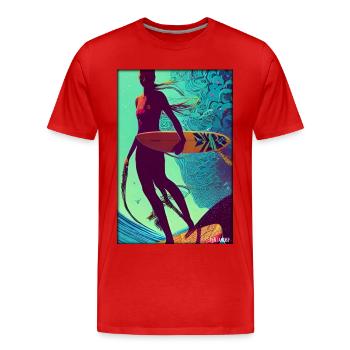 Surfergirl Mädchen Frau Surfbrett Wellen Meer - Männer Premium Bio T-Shirt - Rot - Vorne - Damien (186cm)