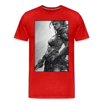 Warrior Woman Sword Vintage Black White - Men's Premium Organic T-Shirt - red - Front - Damien (186cm)