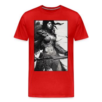 Warrior Woman Sword Vintage Black White - Men's Premium Organic T-Shirt - red - Front - Damien (186cm)