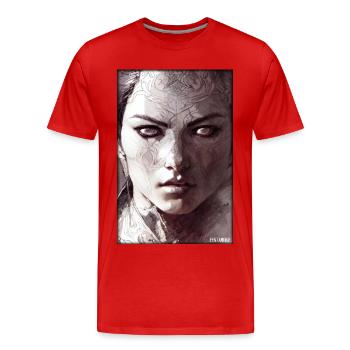 Guerrier Femme Épée Vintage Noir Blanc - T-shirt bio Premium Homme - rouge - Devant - Damien (186cm)