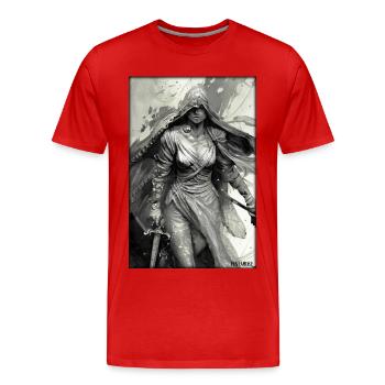 Guerrier Femme Épée Vintage Noir Blanc - T-shirt bio Premium Homme - rouge - Devant - Damien (186cm)