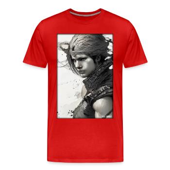 Guerrier Femme Épée Vintage Noir Blanc - T-shirt bio Premium Homme - rouge - Devant - Damien (186cm)