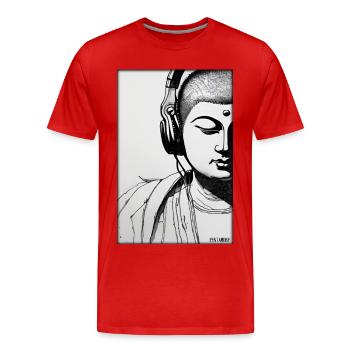 Bouddha Wisdom Professeur DJ Casque Musique Party - T-shirt bio Premium Homme - rouge - Devant - Damien (186cm)