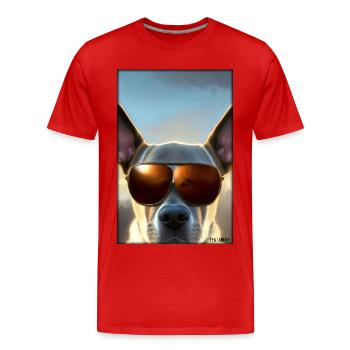 Hund Hunde Sonnenbrille Tierwelt Tiere Haustier - Männer Premium Bio T-Shirt - Rot - Vorne - Damien (186cm)