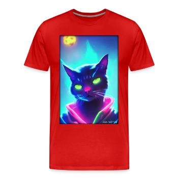 Space Cyber Cat Future Pet Cat Love - T-shirt bio Premium Homme - rouge - Devant - Damien (186cm)