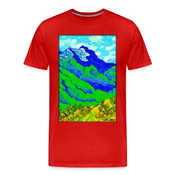 Montagnes Alpinisme Randonnée Randonnée Nature Voyage - T-shirt bio Premium Homme - rouge - Devant - Damien (186cm)