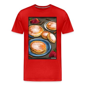Pfannkuchen Frühstück Lecker Essen Backen Speise - Männer Premium Bio T-Shirt - Rot - Vorne - Damien (186cm)