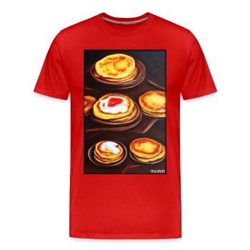 Pfannkuchen Frühstück Lecker Essen Backen Speise - Männer Premium Bio T-Shirt - Rot - Vorne - Damien (186cm)