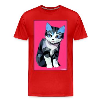 Katze Kater Polygon Tier Stubentiger Haustier - Männer Premium Bio T-Shirt - Rot - Vorne - Damien (186cm)