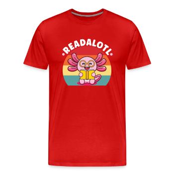 Axolotl Book Reader Reading Literature Bookworm - Men's Premium Organic T-Shirt - red - Front - Damien (186cm)