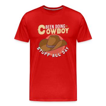 Cowboy Barn Bull Rider Rodeo Country Western - Männer Premium Bio T-Shirt - Rot - Vorne - Damien (186cm)