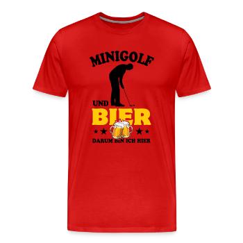 Minigolf und Bier - darum bin ich hier - Spruch - Männer Premium Bio T-Shirt - Rot - Vorne - Damien (186cm)
