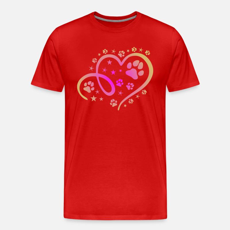 Herz mit Pfötchen und Sternen - Männer Premium Bio T-Shirt - Rot