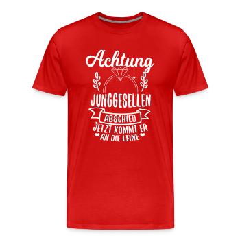 Achtung Junggesellenabschied - Männer Premium Bio T-Shirt - Rot - Vorne - Damien (186cm)