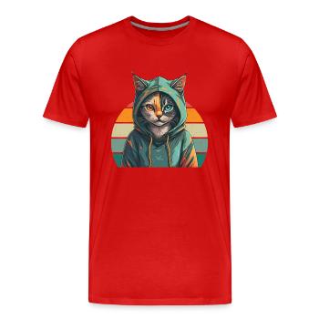 Hoodie Katze - Katzendesign - Männer Premium Bio T-Shirt - Rot - Vorne - Damien (186cm)