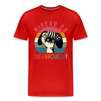 Anniversaire 20 ans gamer cadeau 20e anniversaire - T-shirt bio Premium Homme - rouge - Devant - Damien (186cm)