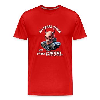 J’économise de l’électricité Je roule au diesel - T-shirt bio Premium Homme - rouge - Devant - Damien (186cm)