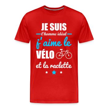 Homme idéal Vélo, cyclisme, cycliste, raclette - T-shirt bio Premium Homme - rouge - Devant - Damien (186cm)