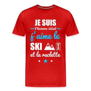 L'homme idéal skieur, cadeau ski, raclette - T-shirt bio Premium Homme - rouge - Devant - Damien (186cm)