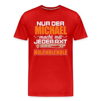 MICHAEL - Holz - Männer Premium Bio T-Shirt - Rot - Vorne - Damien (186cm)