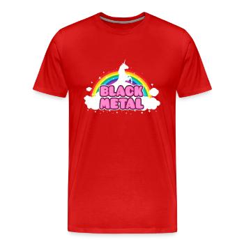 BLACK METAL - Funny / Unicorn - Rainbow - parodie - T-shirt bio Premium Homme - rouge - Devant - Damien (186cm)
