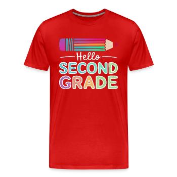 Hello Second Grade - Männer Premium Bio T-Shirt - Rot - Vorne - Damien (186cm)