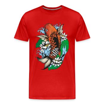 Koi aux nénuphars - T-shirt bio Premium Homme - rouge - Devant - Damien (186cm)