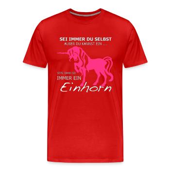 Einhorn - Männer Premium Bio T-Shirt - Rot - Vorne - Damien (186cm)