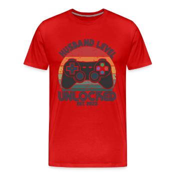 Husband Level Unlocked Est. 2023 Funny Married Men - Men's Premium Organic T-Shirt - red - Front - Damien (186cm)