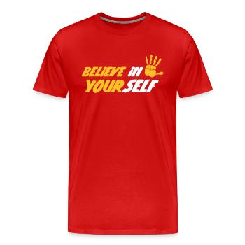 Glaub an dich - Männer Premium Bio T-Shirt - Rot - Vorne - Damien (186cm)