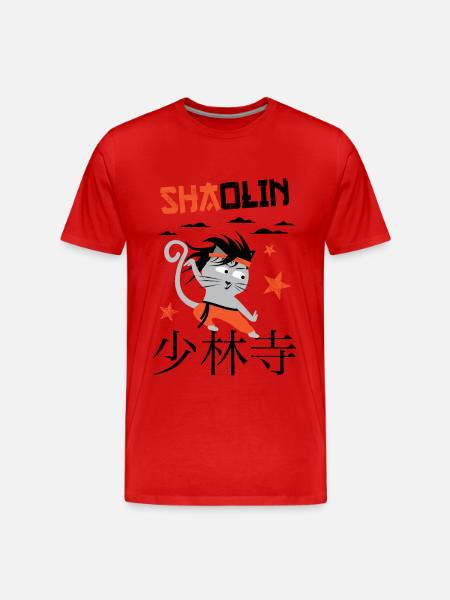 Grappige Kat, Shaolin Grappige Kat Meester Kung Fu - Mannen premium biologisch T-shirt - rood