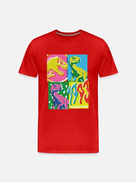 Jurassic Park 1993 Velociraptor Colourful - Men's Premium Organic T-Shirt - red