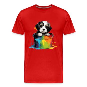 Dalmatiner Niedlicher Hund Farbeimer - Männer Premium Bio T-Shirt - Rot - Vorne - Damien (186cm)