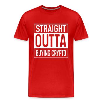 Straight OUTTA ACHETER DE LA CRYPTO - T-shirt bio Premium Homme - rouge - Devant - Damien (186cm)