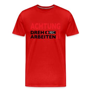 Achtung Dreharbeiten - Nicht stören! - Männer Premium Bio T-Shirt - Rot - Vorne - Damien (186cm)