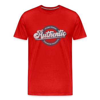 Authentisches reines Denim-Premiumprodukt retroblau - Männer Premium Bio T-Shirt - Rot - Vorne - Damien (186cm)