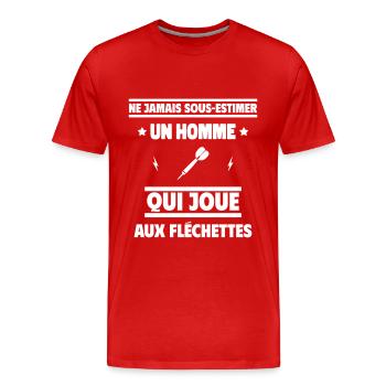 un homme qui joue aux fléchettes - T-shirt bio Premium Homme - rouge - Devant - Damien (186cm)