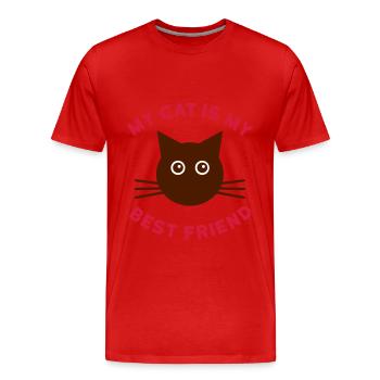 Mon chat est mon meilleur ami (chat visage) - T-shirt bio Premium Homme - rouge - Devant - Damien (186cm)