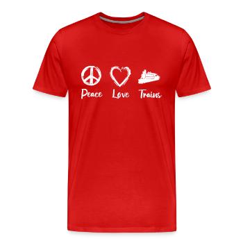 Peace Love Trains - T-shirt bio Premium Homme - rouge - Devant - Damien (186cm)