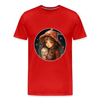 Dreamy girl with snow globe at Christmas - Men's Premium Organic T-Shirt - red - Front - Damien (186cm)