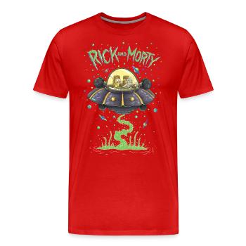 Rick Et Morty Dans Vaisseau Spatial - T-shirt bio Premium Homme - rouge - Devant - Damien (186cm)
