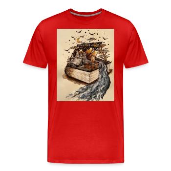 The Adventure of Reading in watercolour - Men's Premium Organic T-Shirt - red - Front - Damien (186cm)